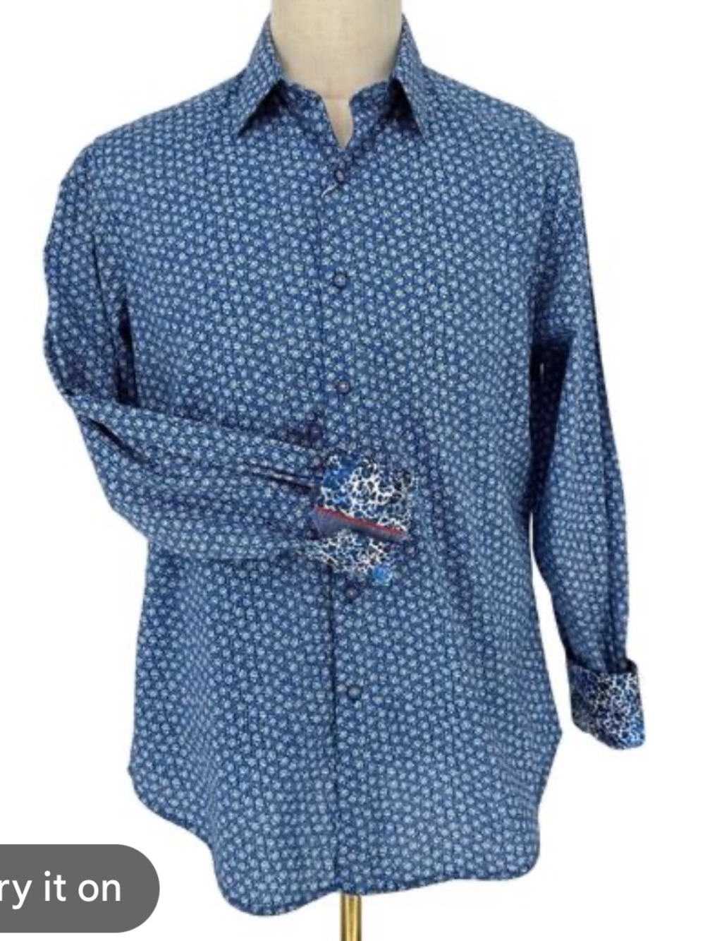 Robert Graham Mens L floral & stripe Long Sleeve Button Down Shirt contrast cuff
